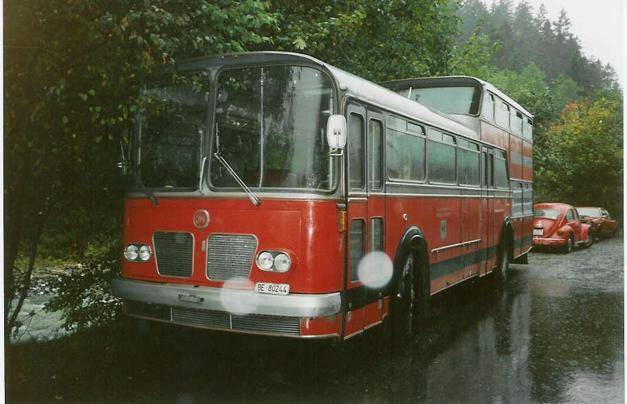 (006'628) - AFA Adelboden - Nr. 7/ BE 80'244  - FBW/Vetter-R&J Anderthalbdecker am 4. Oktober 1990 in Adelboden, Margeli