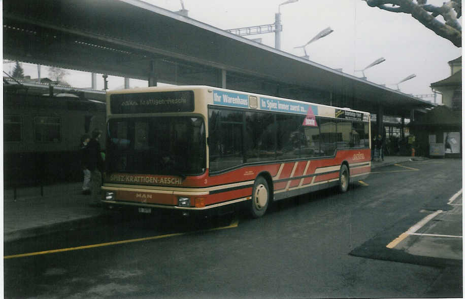 (015'921) - ASKA Aeschi - Nr. 3/BE 26'722 - MAN am 15. Dezember 1996 beim Bahnhof Spiez 