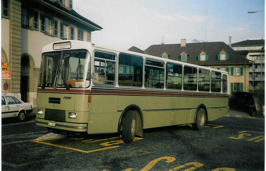 (016'317) - ATGH Heiligenschwendi - Nr. 1/BE 26'412 - FBW/R&J am 5. Mrz 1997 beim Bahnhof Thun