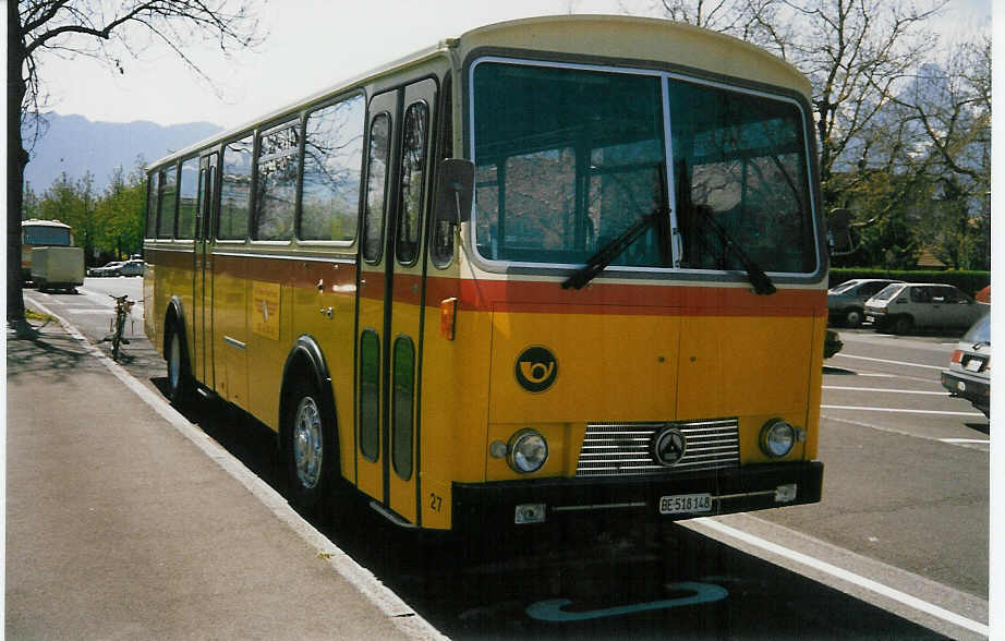 (016'821) - Gast, Gwatt - Nr. 27/BE 518'148 - Saurer/Tscher (ex AVG Grindelwald Nr. 28+27+19; ex Lienert, Einsiedeln) am 17. April 1997 in Thun, Lachen