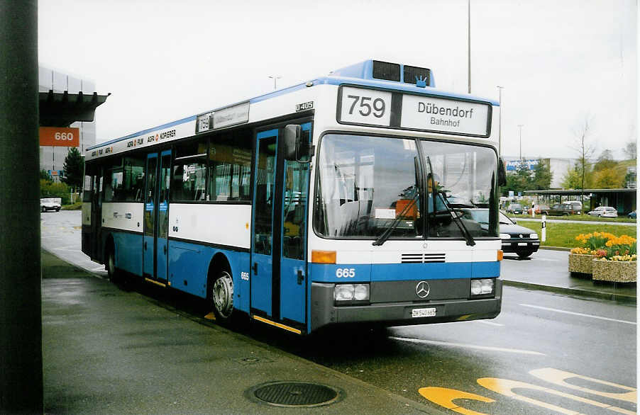 (022'534) - VBZ Zrich - Nr. 665/ZH 540'665 - Mercedes am 18. April 1998 in Zrich, Flughafen