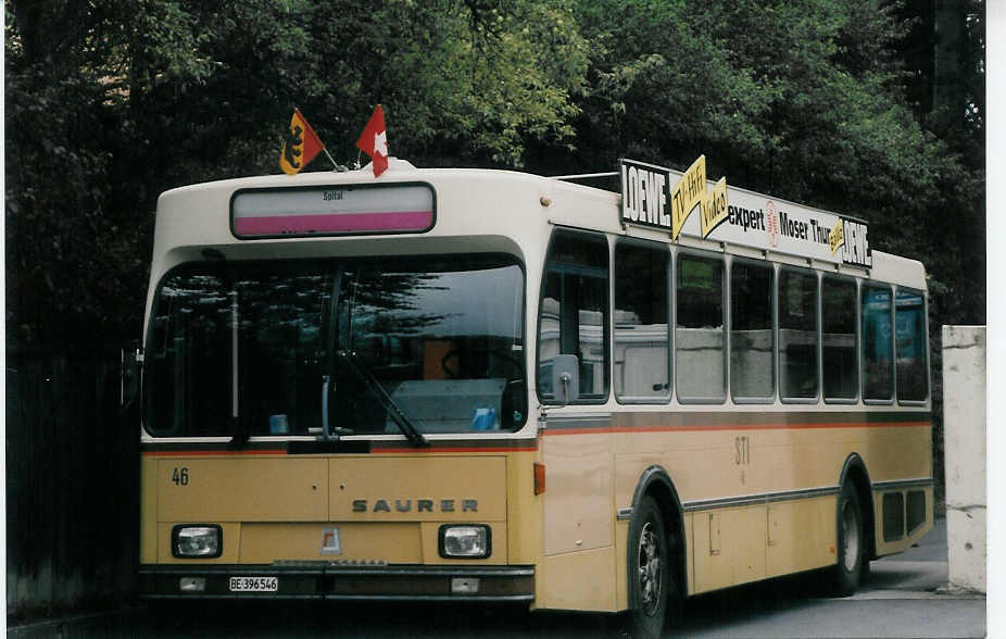 (025'017) - STI Thun - Nr. 46/BE 396'546 - Saurer/R&J am 31. Juli 1998 in Thun, Garage