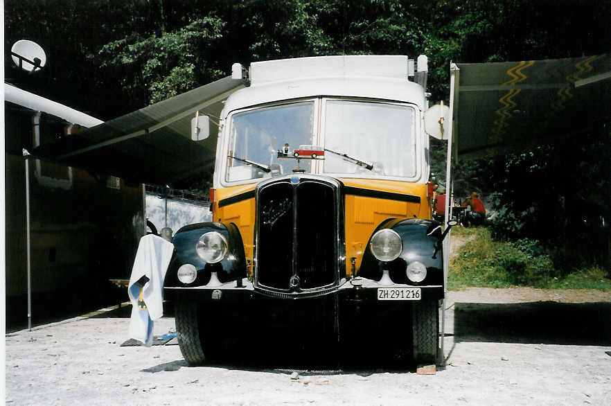 (025'412) - Langenegger A., Wdenswil - ZH 291'216 - Saurer/Krapf (ex Tscharner, Thusis) am 15. August 1998 in Heitenried, Sensegraben