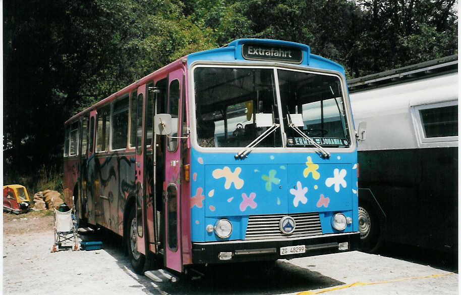 (025'413) - Arnold, Zug - ZG 48'299 - Saurer/Tscher (ex Mller, Hnenberg; ex P 24'643) am 15. August 1998 in Heitenried, Sensegraben