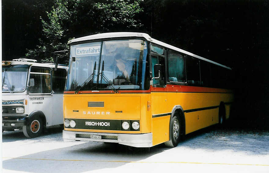 (025'422) - Schmid, Dietikon - ZH 466'342 - Saurer/FHS (ex Schmid, Buchs; ex Richter, Winterthur; ex Schaub, Arisdorf) am 15. August 1998 in Heitenried, Sensegraben