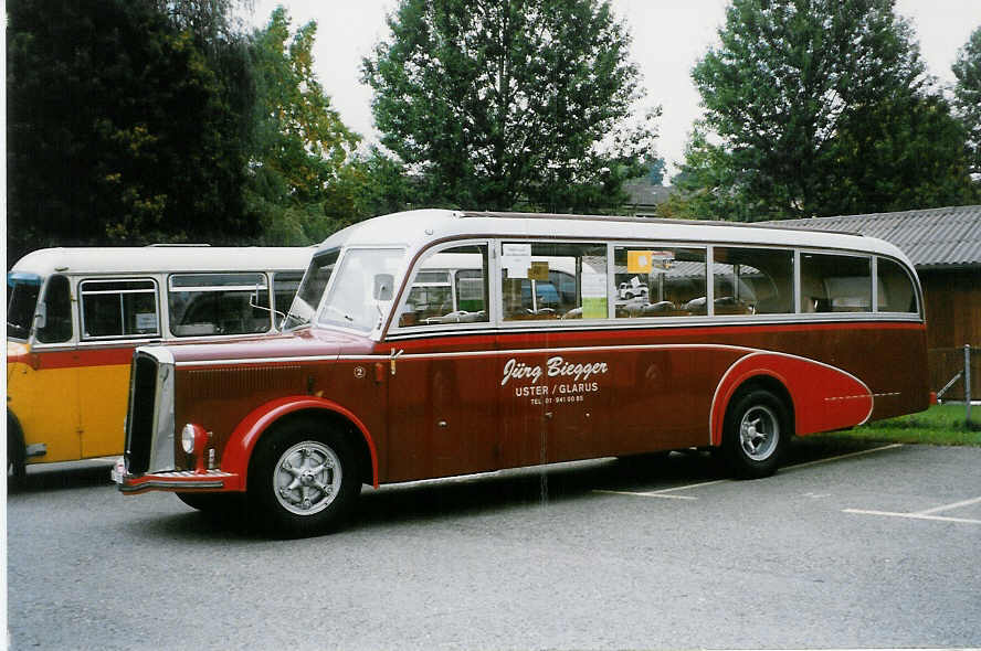 (026'701) - Biegger, Uster - Nr. 2/GL 1393 - Saurer/Lauber (ex Tlverbier, Verbier Nr. 2; ex Werkbus; ex Rey, Ayent) am 3. Oktober 1998 in Rti, Sonnenplatz