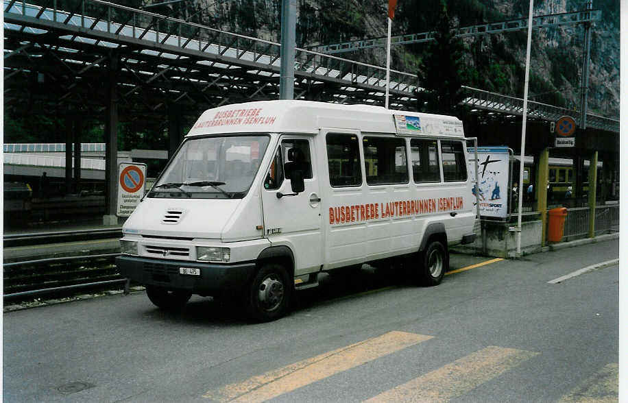 (031'609) - Wyss, Isenfluh - BE 475 - Renault/Durisotti am 23. Mai 1999 beim Bahnhof Lauterbrunnen