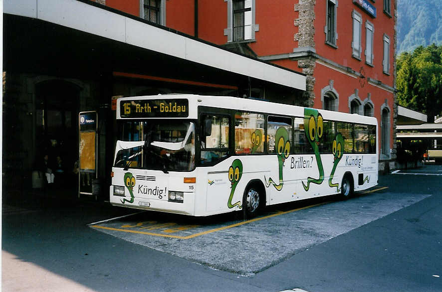 (034'631) - ZVB Zug - Nr. 15/ZG 3365 - Mercedes/Hess am 19. Juli 1999 beim Bahnhof Arth-Goldau