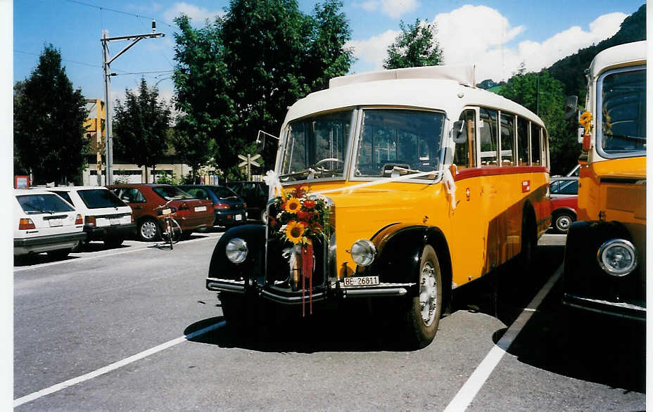 (035'325) - Trachsel, Hasle-Regsau - BE 26'811 - Saurer (ex Solr+Fontana, Ilanz) am 21. August 1999 in Thun, Seestrasse