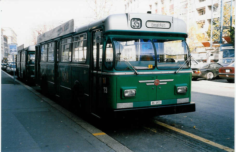 (037'510) - BVB Basel - Nr. 73/BS 1973 - FBW/FHS am 1. November 1999 in Basel, Claragraben