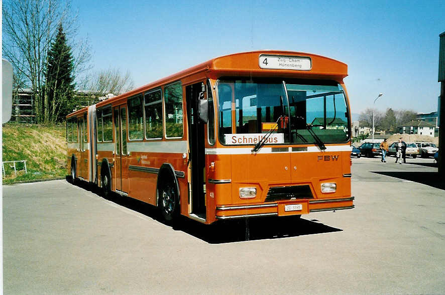 (040'019) - ZVB Zug - Nr. 48/ZG 3398 - FBW/Hess (ex RhV Altsttten Nr. 102) am 8. April 2000 in Zug, Garage