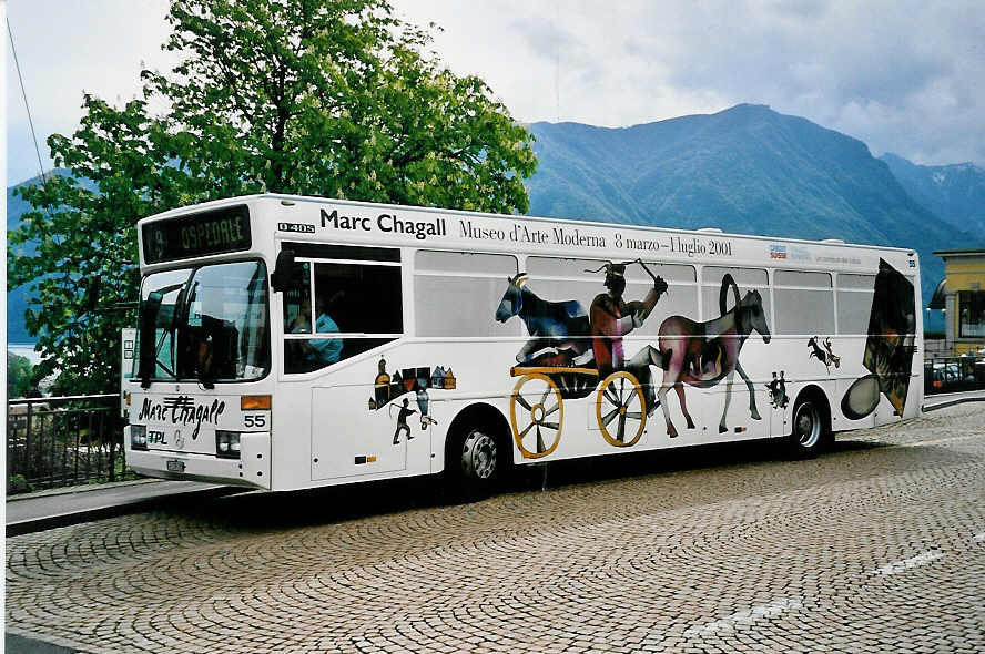 (045'902) - TPL Lugano - Nr. 55/TI 179'335 - Mercedes (ex Nr. 25) am 23. April 2001 beim Bahnhof Lugano 