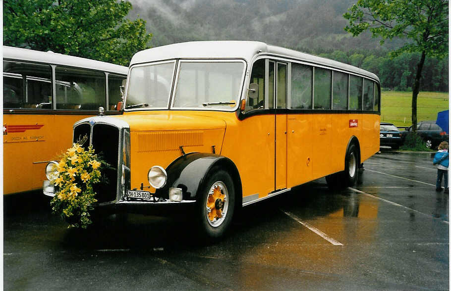 (047'013) - Gehrig, Rudolfstetten - ZH 135'801 - Saurer/Eggli (ex BSF Hochdorf; ex Wittwer, Hochdorf; ex P 24'525) am 10. Juni 2001 in Ballenberg, West