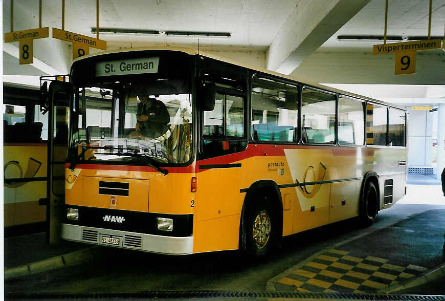 (053'025) - Autotour, Visp - Nr. 2/VS 48'333 - NAW/R&J (ex Lehner, Brchen Nr. 2) am 18. April 2002 in Visp, Postautostation