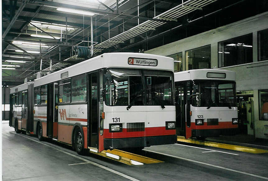 (058'932) - WV Winterthur - Nr. 131 - Saurer/FHS Gelenktrolleybus am 20. Februar 2003 in Winterthur, Depot Grzefeld