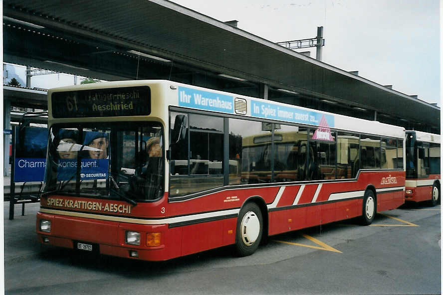 (060'227) - ASKA Aeschi - Nr. 3/BE 26'722 - MAN am 25. Mai 2003 beim Bahnhof Spiez