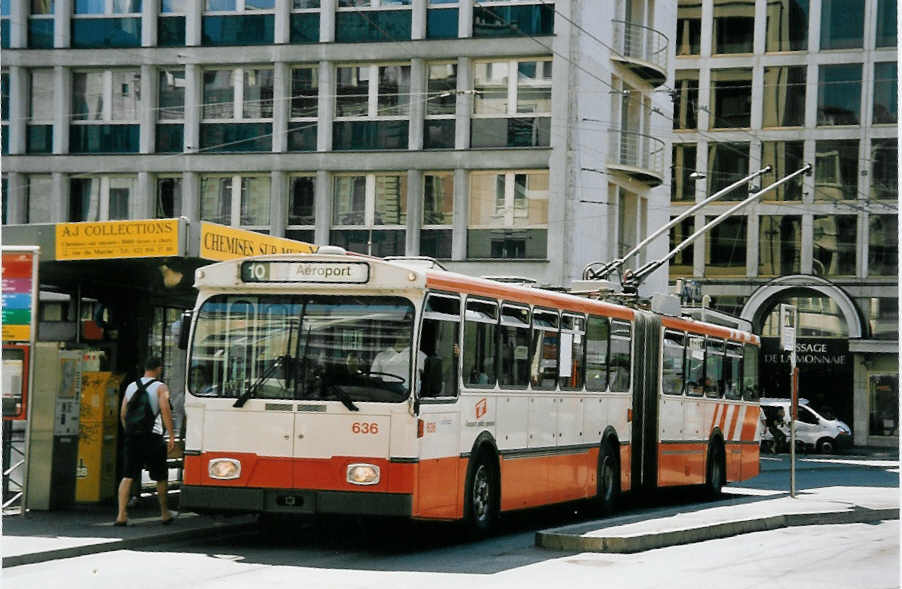 (062'507) - TPG Genve - Nr. 636 - FBW/Hess Gelenktrolleybus am 4. August 2003 in Genve, Bel-Air