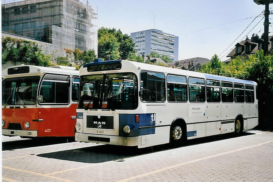 (062'534) - TL Lausanne - Nr. 120/VD 1548 - MAN (ex Nr. 369) am 4. August 2003 in Lausanne, Dpt Borde