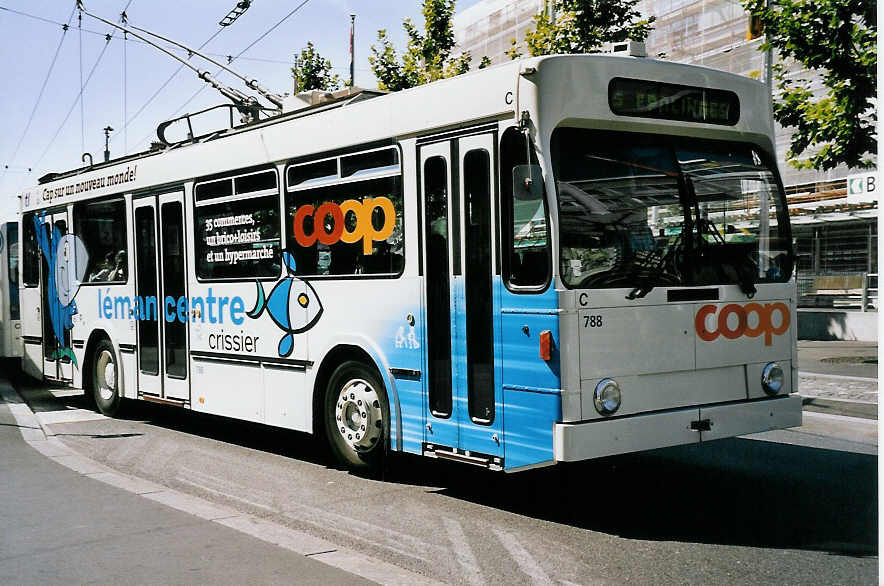 (062'626) - TL Lausanne - Nr. 788 - NAW/Lauber Trolleybus am 4. August 2003 beim Bahnhof Lausanne