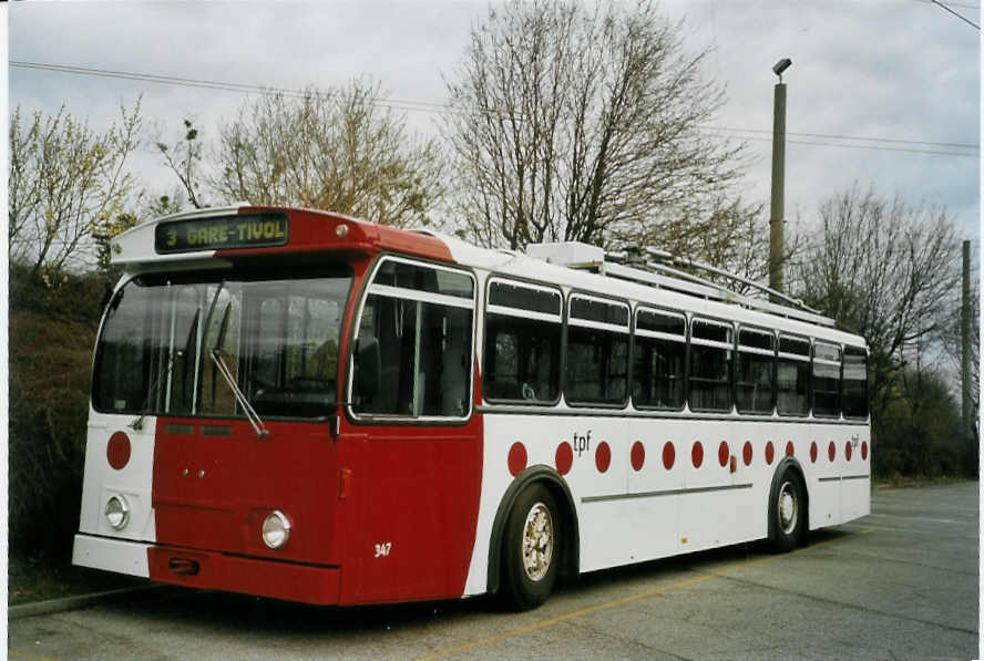 (066'118) - TPF Fribourg - Nr. 347 - FBW/Hess Trolleybus (ex TL Lausanne Nr. 703) am 21. Mrz 2004 in Fribourg, Garage