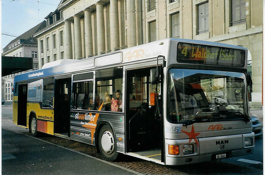 (072'804) - AAR bus+bahn, Aarau - Nr. 146/AG 8446 - MAN am 27. November 2004 beim Bahnhof Aarau