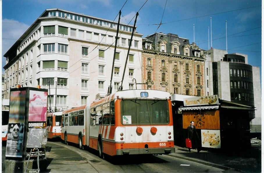 (075'014) - TPG Genve - Nr. 655 - Saurer/Hess Gelenktrolleybus am 24. Februar 2005 in Genve, Bel-Air