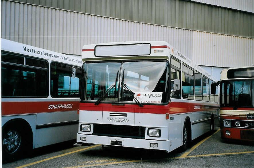 (075'801) - SB Schaffhausen - Nr. 13 - Volvo/Hess (ex RVSH Schaffhausen Nr. 3; ex ASS Schleitheim Nr. 3; ex Nr. 13) am 26. Mrz 2005 in Biel, Rattinbus