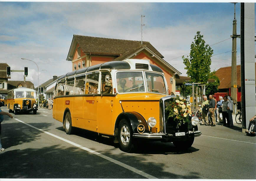 (085'012) - Tschannen, Arth - SZ 47'860 - Saurer/Eggli (ex OPC Ennetbrgen Nr. 2; ex M+79'513; ex P 23'153) am 13. Mai 2006 beim Bahnhof Aarberg