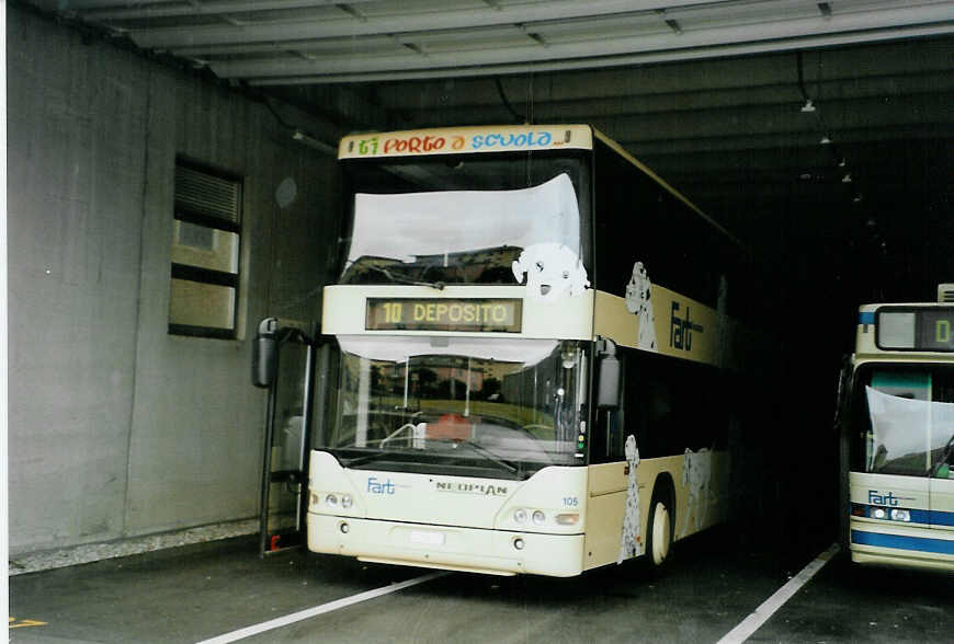 (088'721) - FART Locarno - Nr. 105/TI 124'105 - Neoplan am 3. August 2006 in Locarno, Deposito