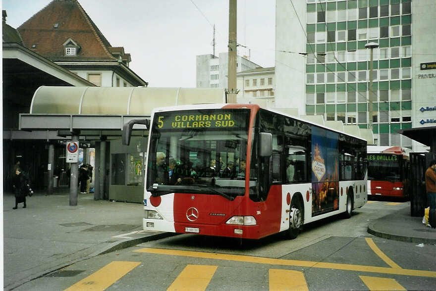 (092'113) - TPF Fribourg - Nr. 384/FR 300'387 - Mercedes am 17. Februar 2007 beim Bahnhof Fribourg