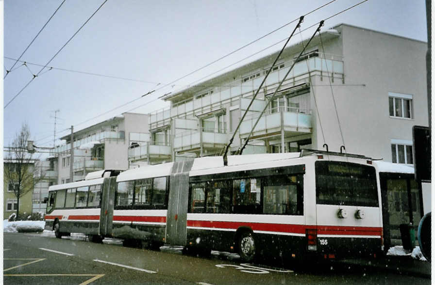 (093'114) - VBSG St. Gallen - Nr. 155 - NAW/Hess Doppelgelenktrolleybus am 22. Mrz 2007 in St. Gallen, Winkeln