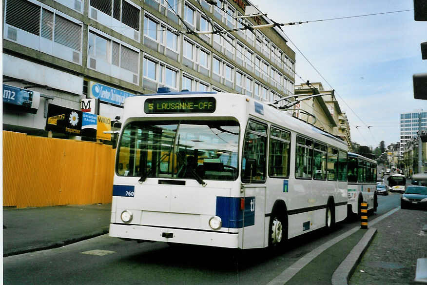 (093'721) - TL Lausanne - Nr. 760 - NAW/Lauber Trolleybus am 7. April 2007 beim Bahnhof Lausanne