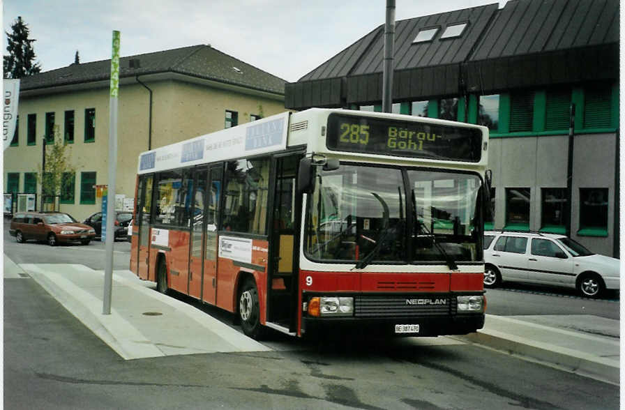 (096'702) - AOE Langnau - Nr. 9/BE 387'470 - Neoplan am 23. Juli 2007 beim Bahnhof Langnau