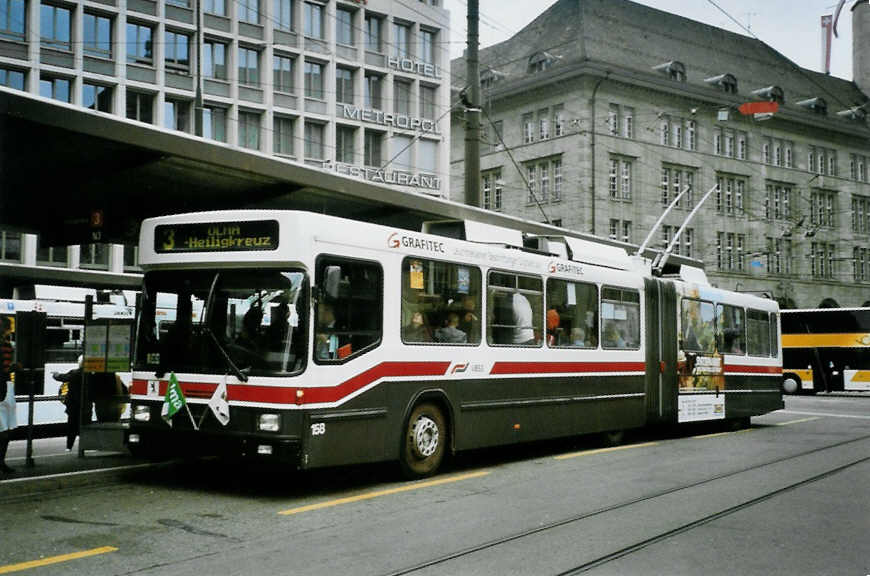 (100'327) - VBSG St. Gallen - Nr. 158 - NAW/Hess Gelenktrolleybus am 14. Oktober 2007 beim Bahnhof St. Gallen