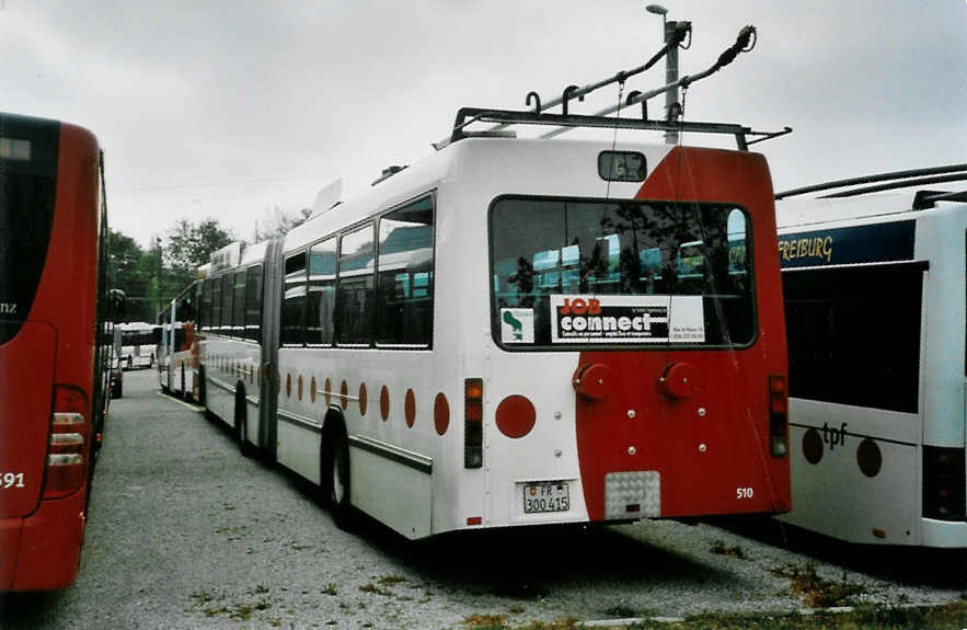 (100'608) - TPF Fribourg - Nr. 510/FR 300'415 - Volvo/Hess Gelenkduobus (ex TF Fribourg Nr. 110) am 27. Oktober 2007 in Fribourg, Garage