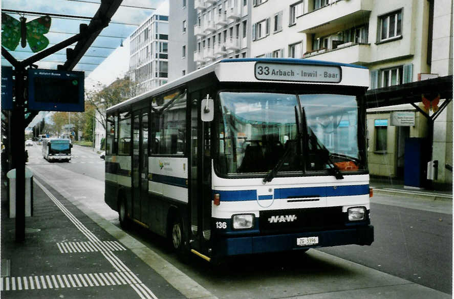 (101'323) - ZVB Zug - Nr. 136/ZG 3396 - NAW/Hess (ex Nr. 46) am 26. November 2007 beim Bahnhof Zug