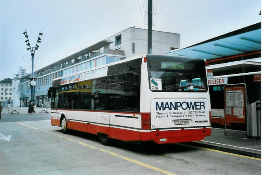 (102'324) - PostAuto Ostschweiz - Nr. 72/TG 158'096 - Neoplan (ex P 23'202) am 23. Dezember 2007 beim Bahnhof Frauenfeld