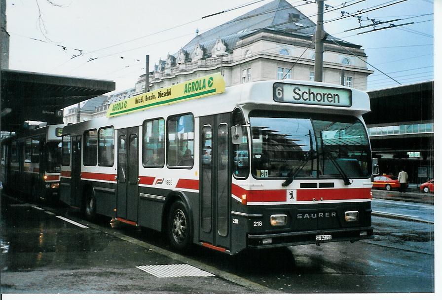 (103'326) - VBSG St. Gallen - Nr. 218/SG 141'218 - Saurer/Hess am 7. Januar 2008 beim Bahnhof St. Gallen