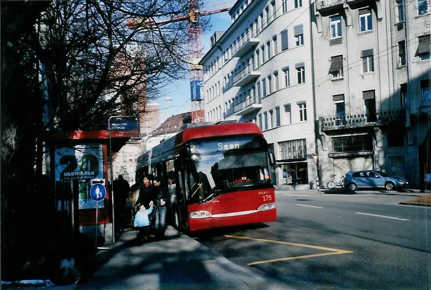 (103'814) - SW Winterthur - Nr. 175 - Solaris Gelenktrolleybus am 28. Januar 2008 in Winterthur, Museumstrasse