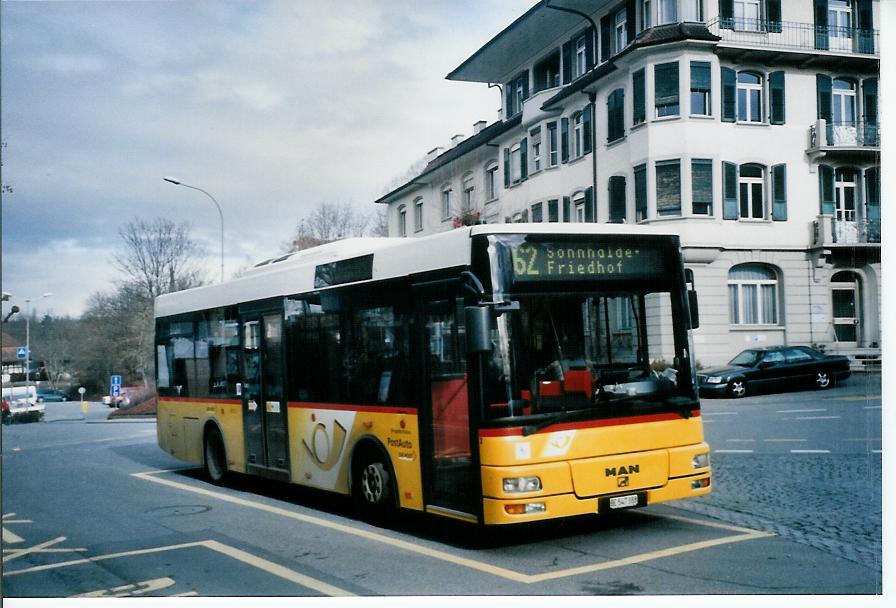 (103'821) - Lengacher, Mnsingen - Nr. 3/BE 547'388 - MAN/Gppel am 1. Februar 2008 beim Bahnhof Mnsingen