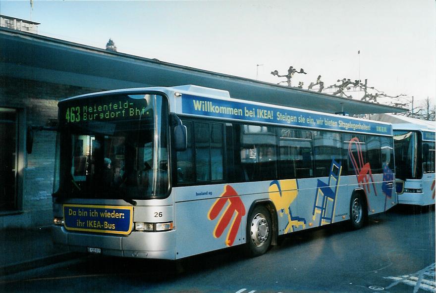 (104'321) - Busland, Burgdorf - Nr. 26/BE 122'011 - Scania/Hess am 18. Februar 2008 beim Bahnhof Burgdorf