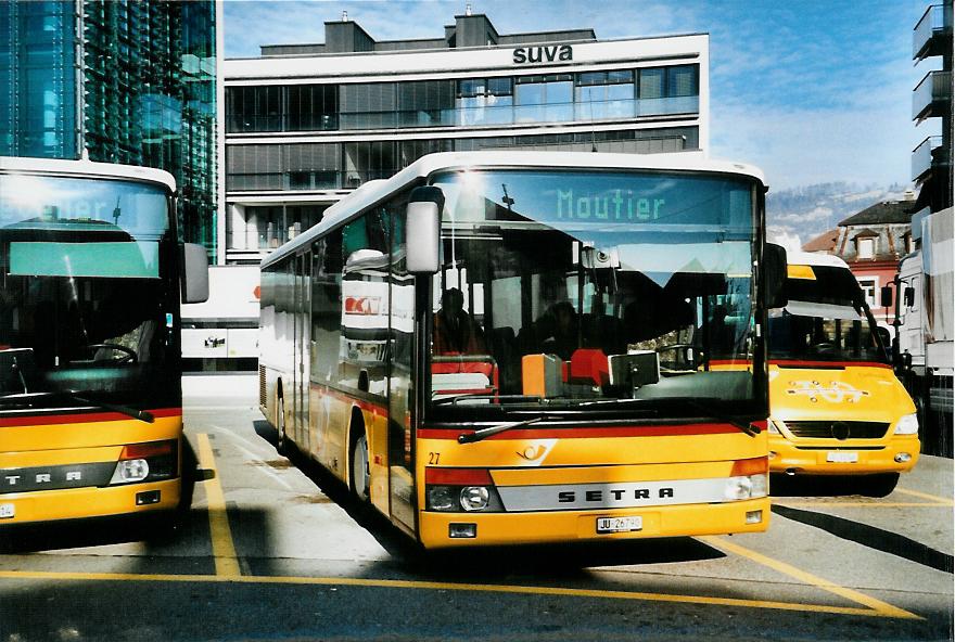 (104'506) - CarPostal Ouest - Nr. 27/JU 26'790 - Setra am 20. Februar 2008 beim Bahnhof Delmont