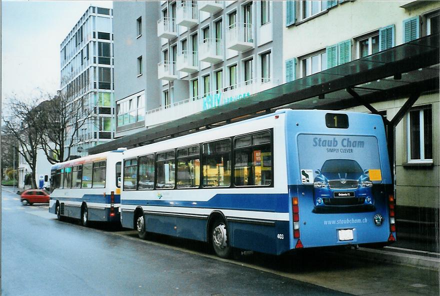 (105'316) - ZVB Zug - Nr. 403/ZG 82'543 - Lanz+Marti/Hess Personenanhnger (ex Nr. 103) am 17. Mrz 2008 beim Bahnhof Zug