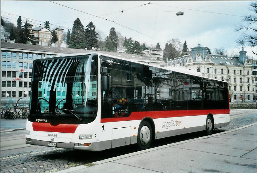 (105'806) - St. Gallerbus, St. Gallen - Nr. 258/SG 198'258 - MAN am 29. Mrz 2008 beim Bahnhof St. Gallen