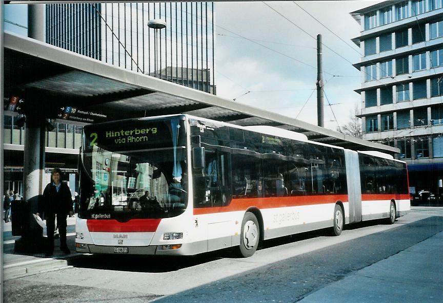 (105'836) - St. Gallerbus, St. Gallen - Nr. 273/SG 198'273 - MAN am 29. Mrz 2008 beim Bahnhof St. Gallen