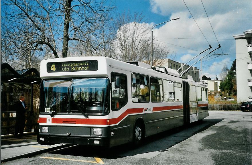 (105'930) - VBSG St. Gallen - Nr. 154 - NAW/Hess Gelenktrolleybus am 29. Mrz 2008 in St. Gallen, Wolfganghof