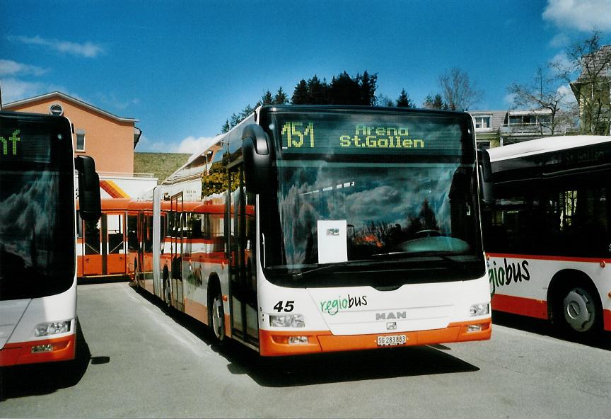 (106'314) - Regiobus, Gossau - Nr. 45/SG 283'883 - MAN am 13. April 2008 in Gossau, Depot