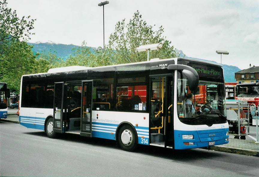 (107'430) - BSW Sargans - Nr. 314/SG 297'506 - MAN/Gppel am 24. Mai 2008 beim Bahnhof Sargans