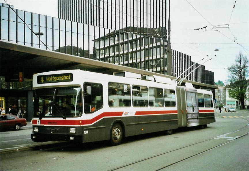 (107'515) - VBSG St. Gallen - Nr. 168 - NAW/Hess Gelenktrolleybus am 24. Mai 2008 beim Bahnhof St. Gallen