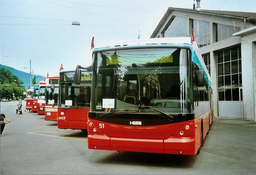 (107'713) - VB Biel - Nr. 53 - Hess/Hess Gelenktrolleybus am 1. Juni 2008 in Biel, Depot